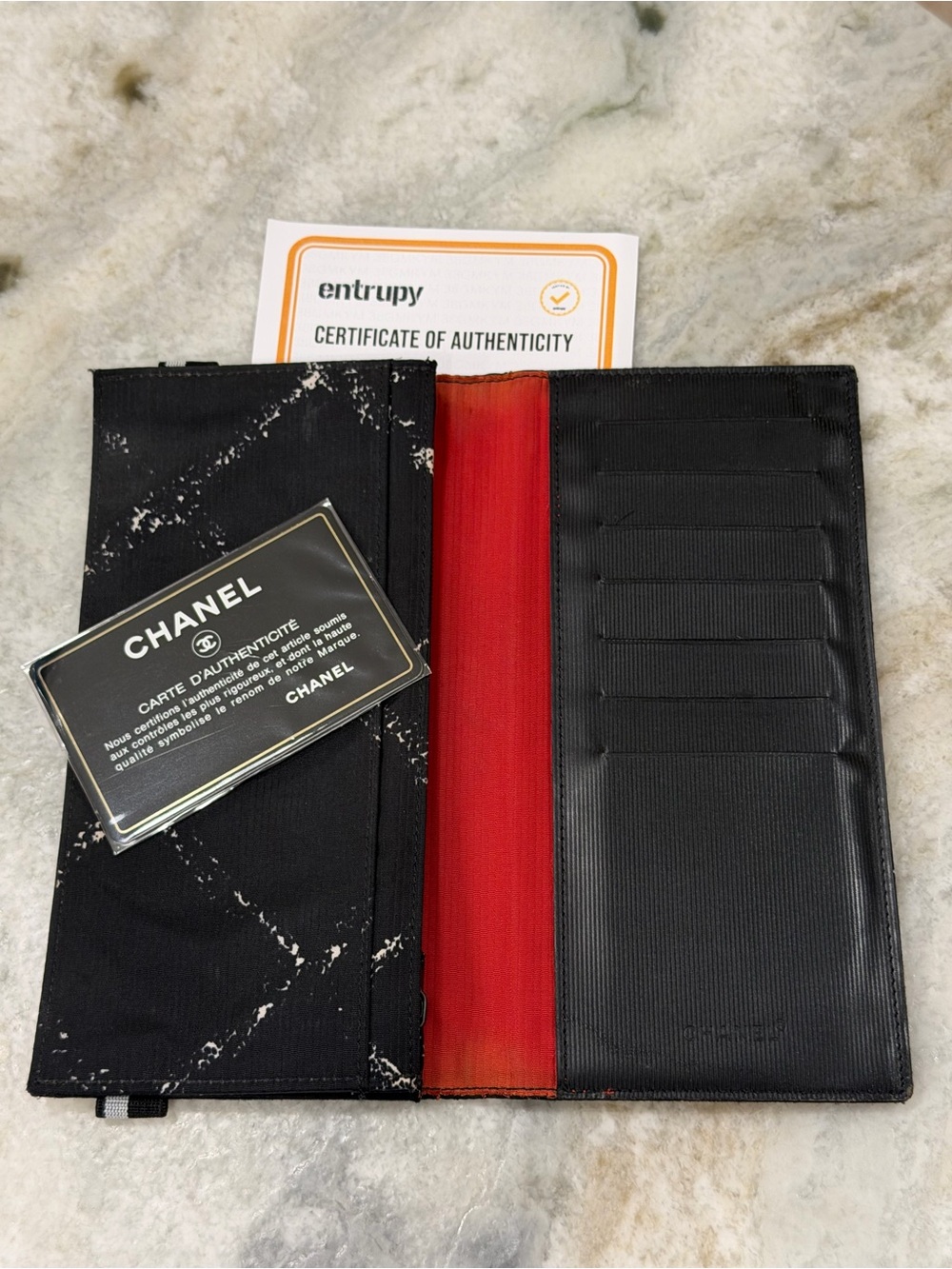 CHANEL Black and Red Card & Passport Holder